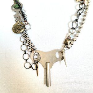 #548 Giant Wind-Up Key Industrial Steampunk Re-Purposed Statement Necklace